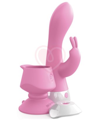 Вибратор со стимулятором клитора, пультом и присоской 3Some Rabbit розовый
