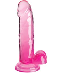 Гелевый фаллоимитатор с мошонкой King Cock Clear 15 см розовый