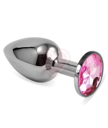 Анальная пробка Silver с розовым кристаллом