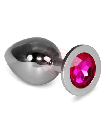 Анальная пробка Silver большая с розовым кристаллом