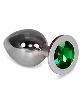 Анальная пробка Silver большая с зелёная кристаллом