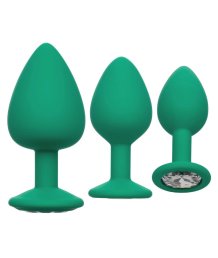 Набор из 3 зелёных анальных пробок Cheeky Gem с кристаллом