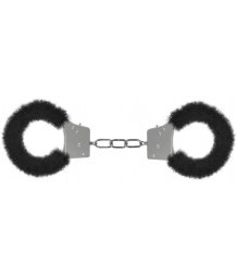 Металлические наручники с отделкой мехом Beginner's Handcuffs Furry чёрные