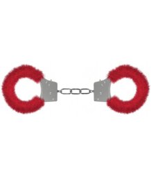 Металлические наручники с отделкой мехом Beginner's Handcuffs Furry красные