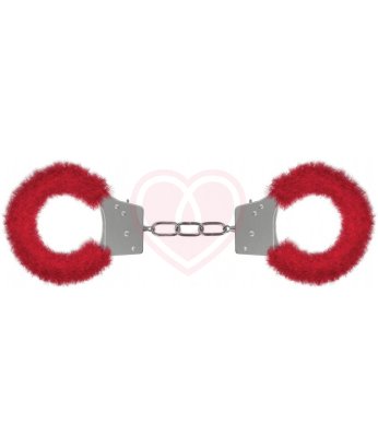 Металлические наручники с отделкой мехом Beginner's Handcuffs Furry красные