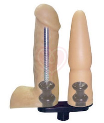Сменная насадка для секс-машин двойная с фаллосом и анальной пробкой телесная