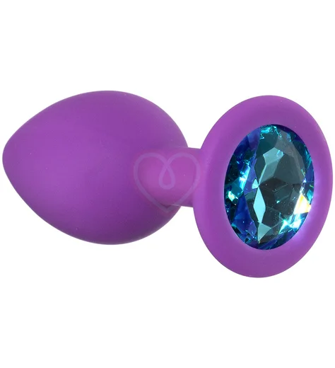 Маленькая анальная пробка Emotions Cutie Small фиолетовая с голубым кристаллом фото 1