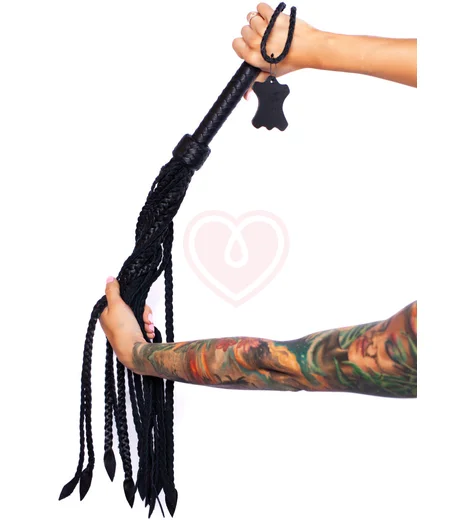 Большой плетёный флоггер Scandal из натуральной кожи чёрный фото 1