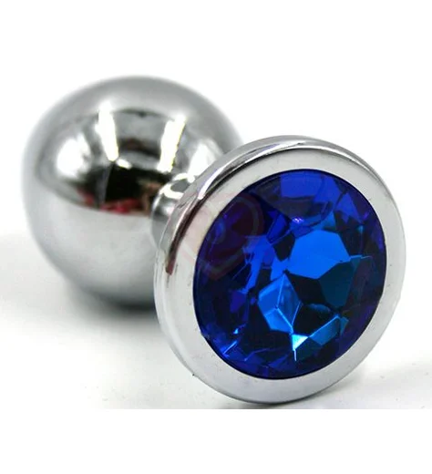 Металлическая анальная пробка Medium с синим стразом фото 1