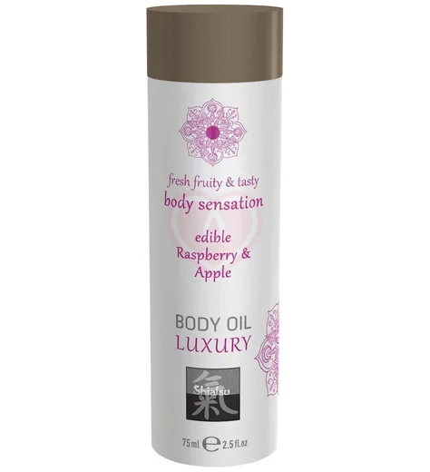 Съедобное масло для тела Shiatsu Body Oil Luxury Малина и яблоко 75 мл фото 1
