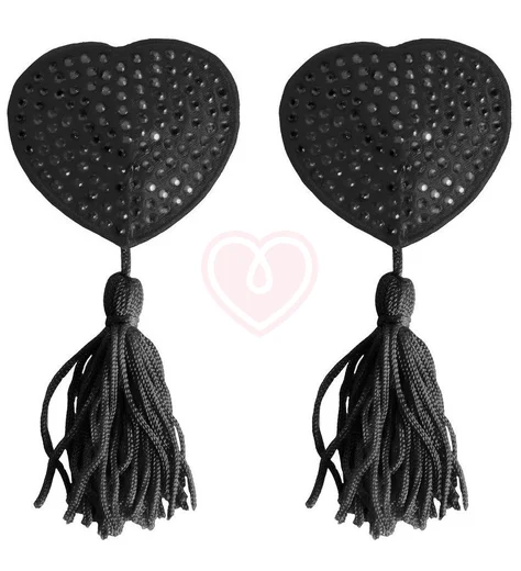 Пэстисы-сердечки с кисточками Ouch! Nipple Tassels чёрные фото 1