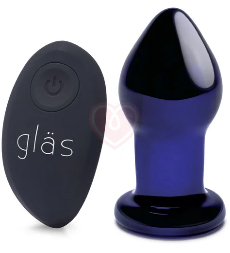 Стеклянная анальная вибропробка с пультом Glas Remote Plug синяя фото 1