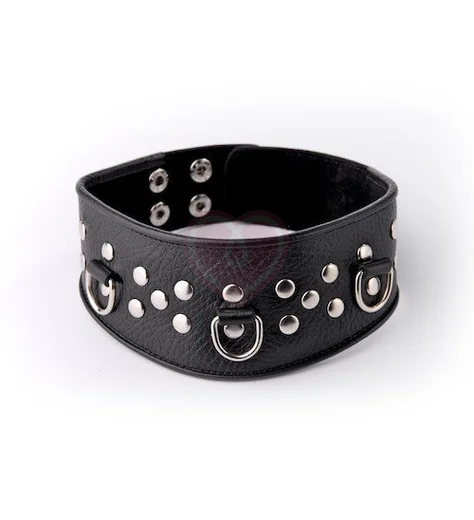 Ошейник широкий с металлическими колечками Sitabella чёрный фото 1