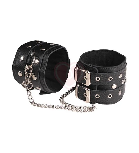Оковы кожаные с длинной цепочкой на 2 ремешках Sitabella чёрные фото 1