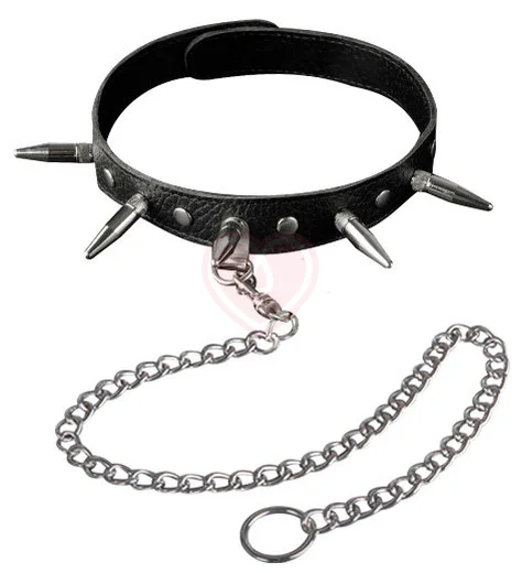 Узкий ошейник с длинными шипами и поводком Sitabella чёрный фото 1