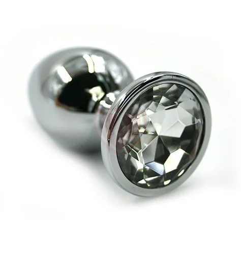 Большая алюминиевая анальная пробка Large с прозрачным стразом фото 1