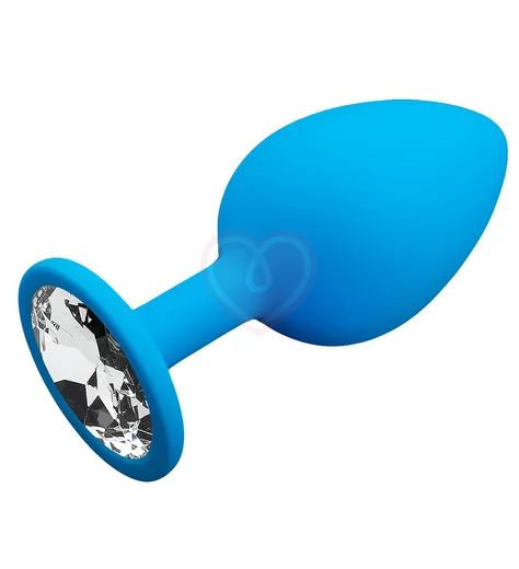 Большая силиконовая пробка голубая с прозрачным кристаллом фото 1