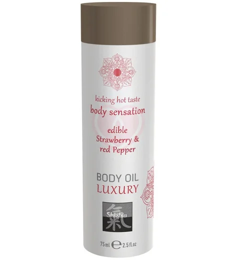 Съедобное масло для тела Shiatsu Body Oil Luxury Клубника и перец 75 мл фото 1