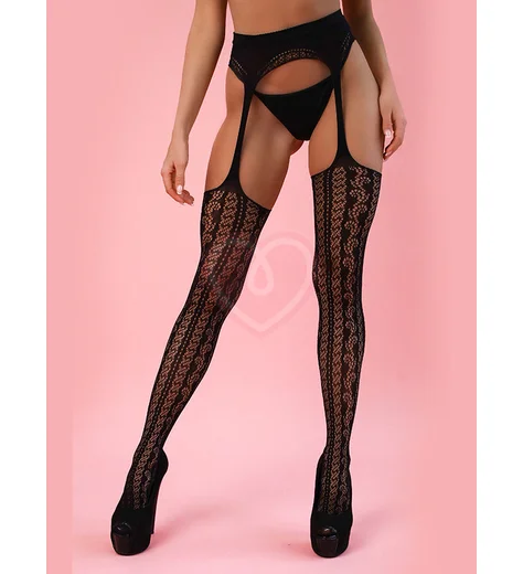 Ажурные чулки с чёрным поясом Amor El фото 1