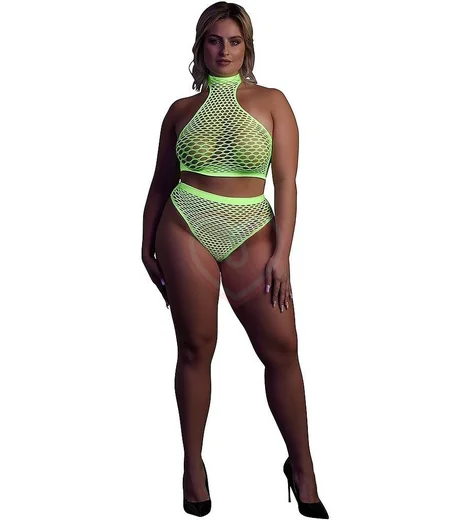 Комплект с топом и трусиками Ouch Glow Plus size светящийся в темноте зеленый неон фото 1