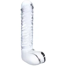 Реалистичный стеклянный фаллоимитатор с мошонкой Glas Realistic Ribbed