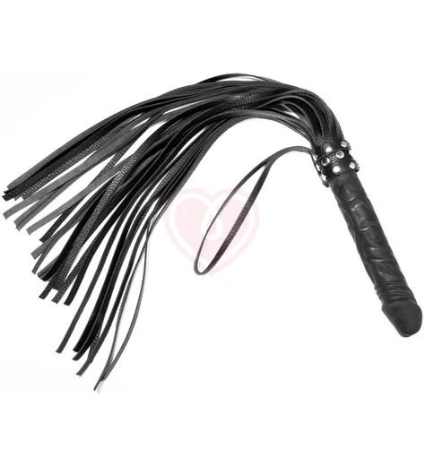 Плеть Ракета с кожаными хвостами и ручкой фаллосом чёрная фото 1