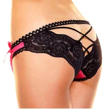 Трусики с ажурной попкой и бантиком Hustler Lingerie чёрно-розовые