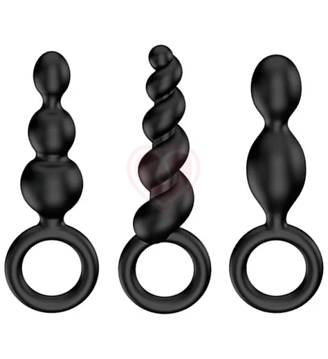 Набор чёрных анальных стимуляторов Satisfyer Plugs фото 1