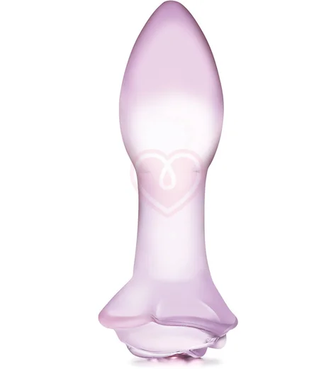 Стеклянная анальная пробка Glas Rosebud с розочкой фото 1