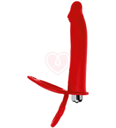 Насадка для двойного проникновения с вибропулей Toyfa Double Penetration Vibration красная фото 1
