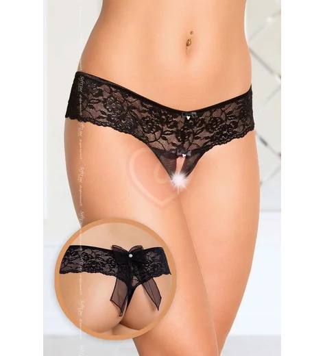 Трусики кружевные с бантиком на попке Soft Line чёрные фото 1