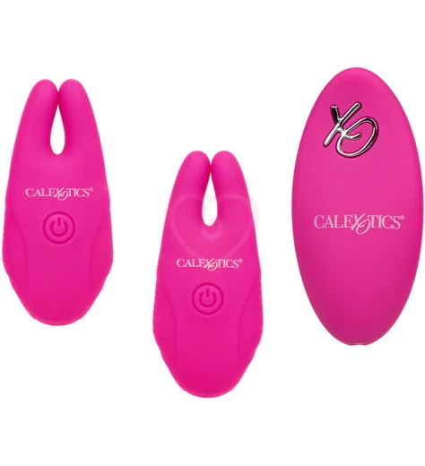 Зажимы для сосков с вибрацией и пультом Remote Nipple Clamps розовые фото 1