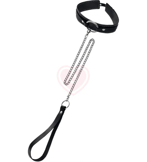 Двухслойный ошейник с поводком Pecado BDSM черный фото 1