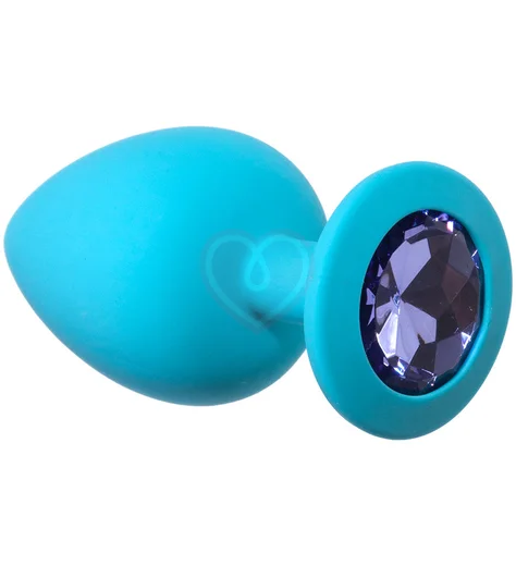 Большая анальная пробка Emotions Cutie Large бирюзовая с фиолетовым кристаллом фото 1