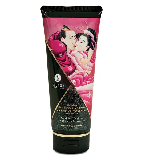 Съедобный массажный крем Shunga Необыкновенные поцелуи Малиновое чувство 200 мл фото 1