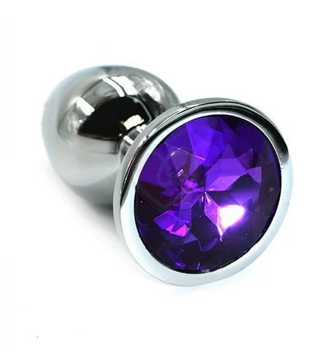 Маленькая алюминиевая анальная пробка Small с фиолетовым стразом фото 1