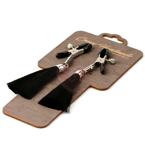 Зажимы-прищепки на соски с чёрными шёлковыми кисточками фото 1