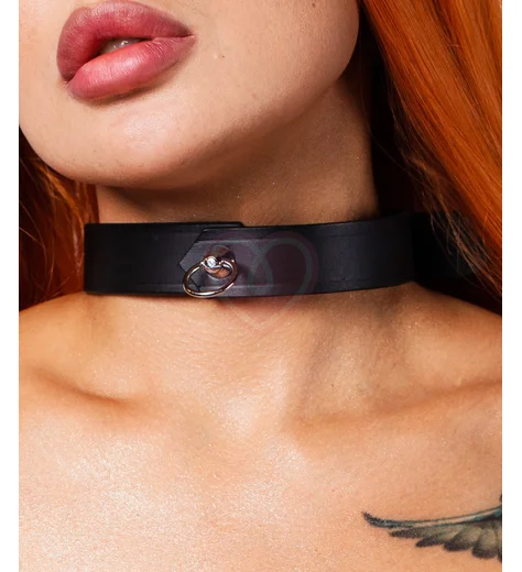 Ошейник Scandal из натуральной кожи с кольцом чёрный фото 1