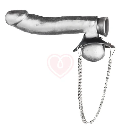 Кожаная утяжка для мошонки с металлическими цепочками Parachute Ball Stretcher фото 1