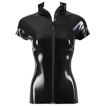 Облегающая латексная кофта с молнией и коротким рукавом