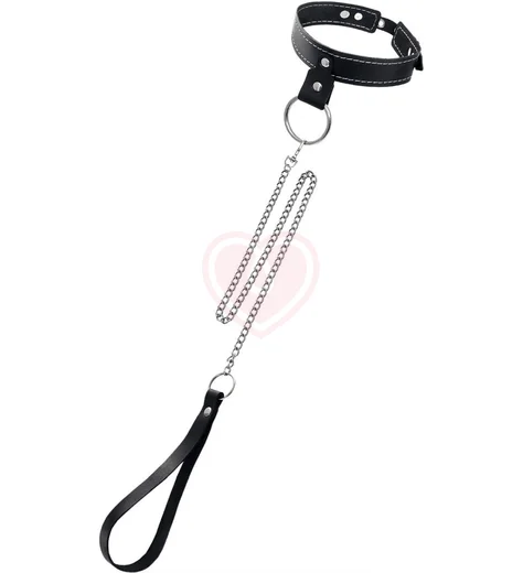 Ошейник с цепью-поводком Pecado BDSM черный фото 1