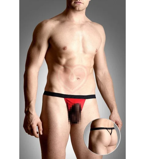 Стринги мужские с сеточкой красно-чёрные фото 1