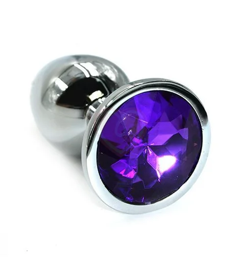 Средняя алюминиевая анальная пробка Medium с фиолетовым стразом фото 1