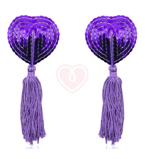Наклейки на соски пэстисы с кисточкой Violet Heart фиолетовые фото 1
