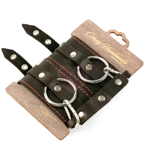 Оковы из натуральной кожи с красной строчкой Crazy Handmade фото 1