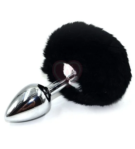 Анальная пробка с чёрным заячьим хвостиком фото 1