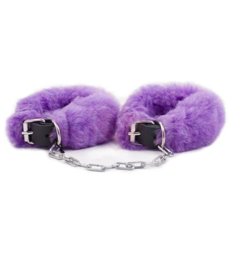Наручники Лунный Свет с фиолетовым мехом и цепочкой фото 1