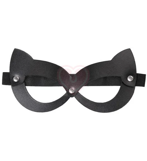 Открытая кожаная маска с кошачьими ушками Pecado BDSM черная фото 1