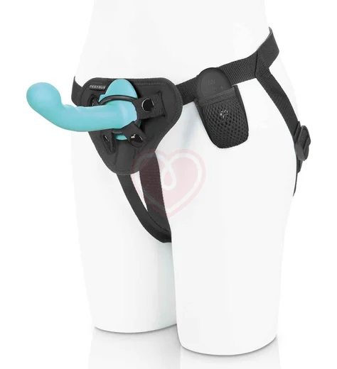 Страпон с крупной головкой Pegasus с вибрацией и пультом управления 16 см бирюзовый фото 1