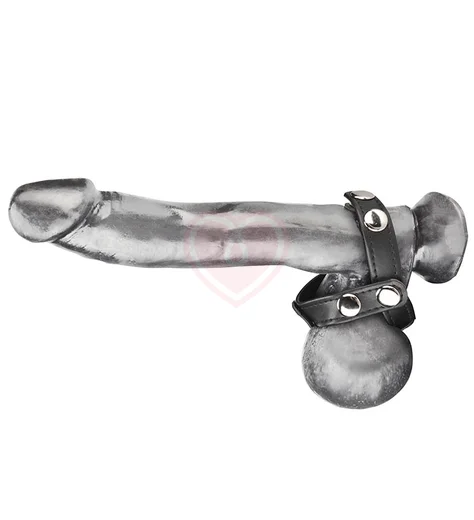 Кожаное кольцо на член с разделителем мошонки T-Style Cock Ring фото 1